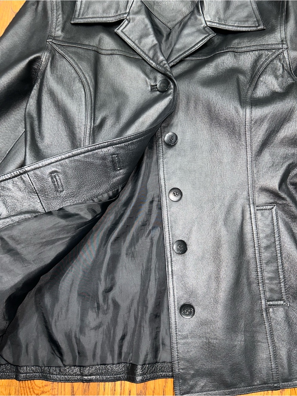 Jacqueline Ferrar Women’s Black Genuine Leather Button Front Jacket Size L - Picture 5 of 11